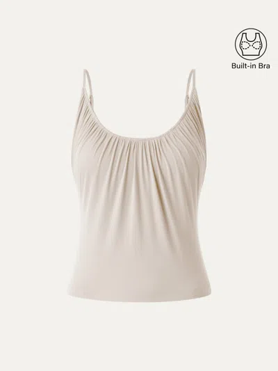 Oglmove Scoop Neck Gathered Spaghetti Bra Tank In Gray