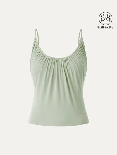 Oglmove Scoop Neck Gathered Spaghetti Bra Tank In Green