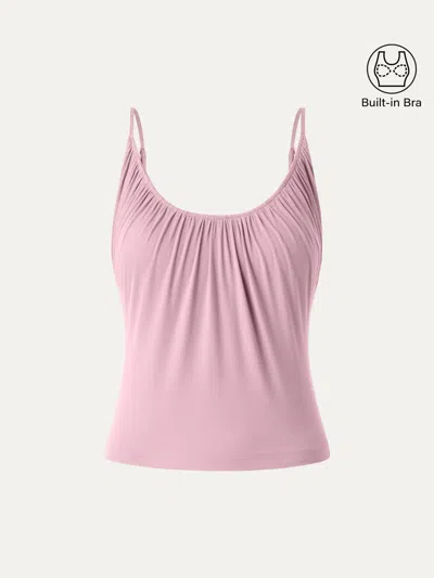 Oglmove Scoop Neck Gathered Spaghetti Bra Tank In Pink