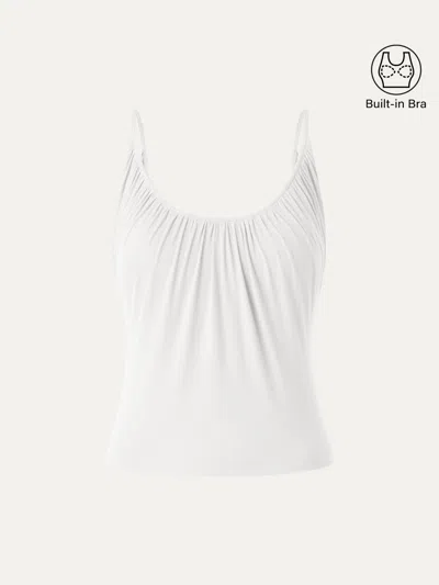 Oglmove Scoop Neck Gathered Spaghetti Bra Tank In White