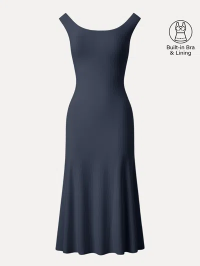 Oglmove Scoop Neck Midi Low Back Bra Dress In Blue