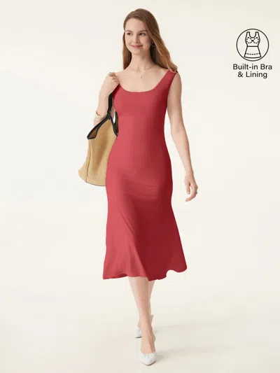 Oglmove Scoop Neck Midi Low Back Bra Dress In Red