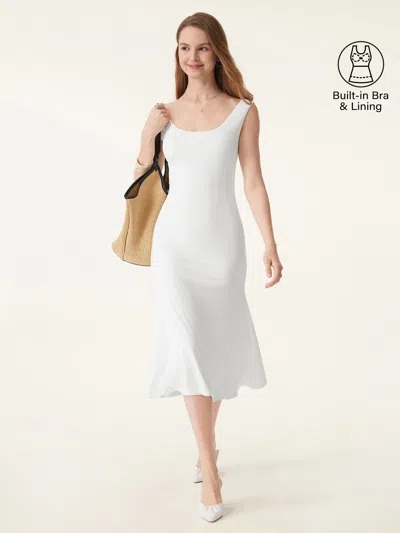 Oglmove Scoop Neck Midi Low Back Bra Dress In White