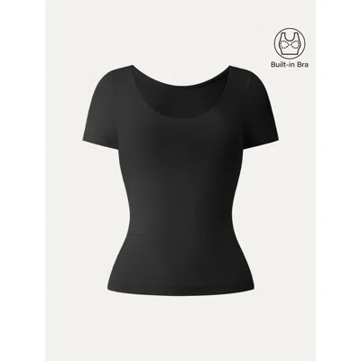Oglmove Scoop Neck Short Sleeve Cotton New Airy Bra Top In Black