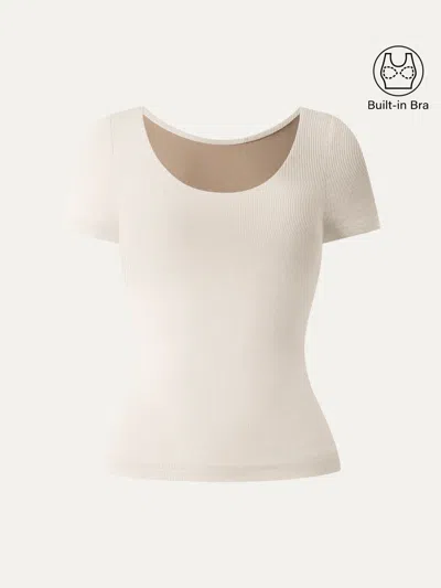 Oglmove Scoop Neck Short Sleeve Cotton New Airy Bra Top In White