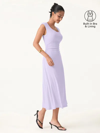 Oglmove Scoop Neck Side Ruched New Airy Bra Midi Dress