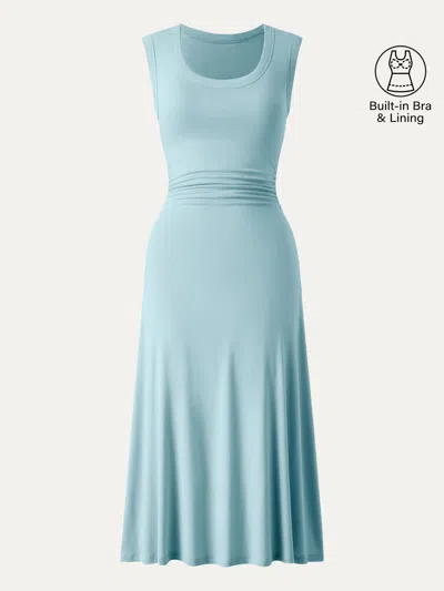 Oglmove Scoop Neck Side Ruched New Airy Bra Midi Dress