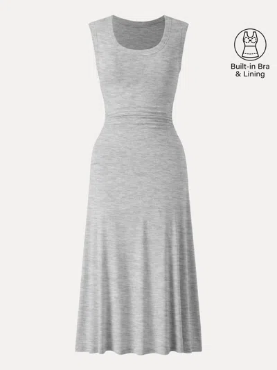 Oglmove Scoop Neck Side Ruched New Airy Bra Midi Dress In Gray