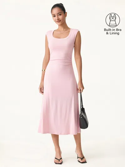 Oglmove Scoop Neck Side Ruched New Airy Bra Midi Dress In Pink