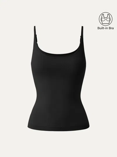Oglmove Scoop Neck Spaghetti Strap New Airy Bra Tank Top In Black