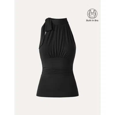 Oglmove Side Ruched High Tie Neck New Airy Bra Tank In Black