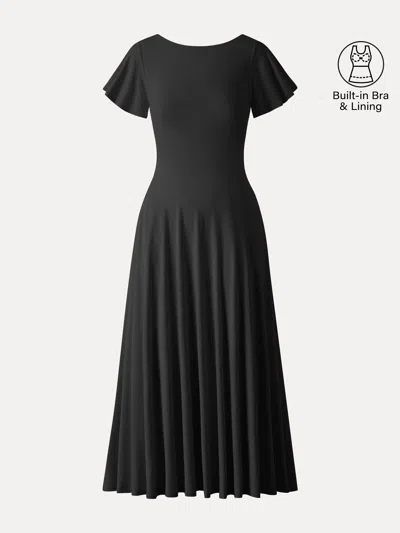 Oglmove Skikiss Boatneck Fit-and-flare Maxi Travel Bra Dress With Pockets In Black