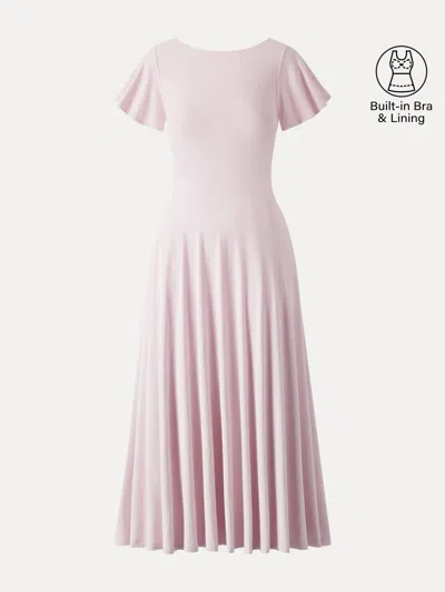 Oglmove Skikiss Boatneck Fit-and-flare Maxi Travel Bra Dress With Pockets In Pink