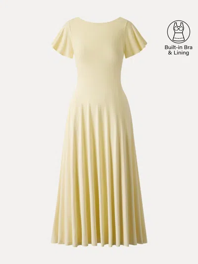 Oglmove Skikiss Boatneck Fit-and-flare Maxi Travel Bra Dress With Pockets In Yellow