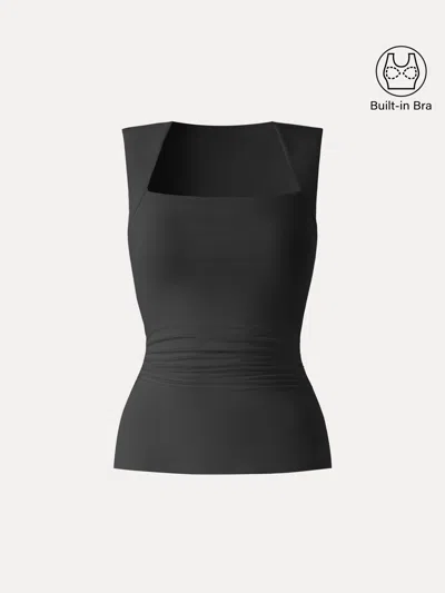Oglmove Skinkiss Angular Square Neck Ruched Bra Top In Black