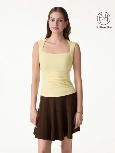 Oglmove Skinkiss Angular Square Neck Ruched Bra Top In Yellow