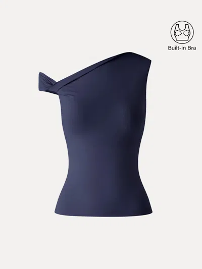 Oglmove Skinkiss Asymmetrical Shoulder Bra Top In Blue