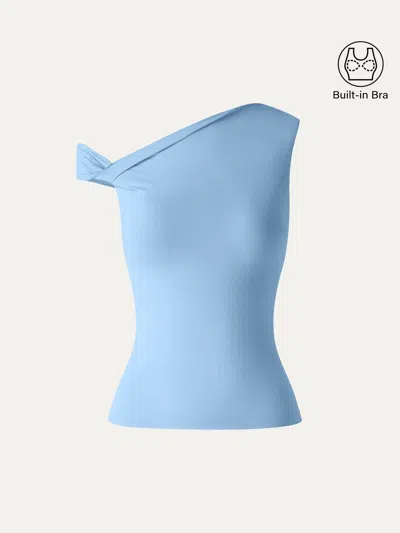Oglmove Skinkiss Asymmetrical Shoulder Bra Top In Blue