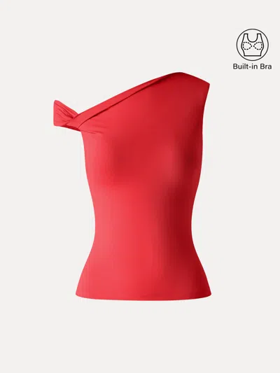 Oglmove Skinkiss Asymmetrical Shoulder Bra Top In Red