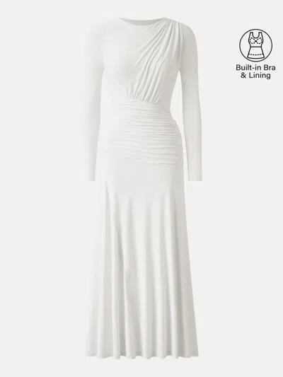 Oglmove Skinkiss Boatneck Angled Ruched Maxi Bra Dress In White