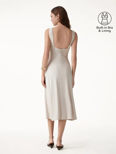 Oglmove Skinkiss Boatneck Open-back Flowy Midi Bra Dress In Gray