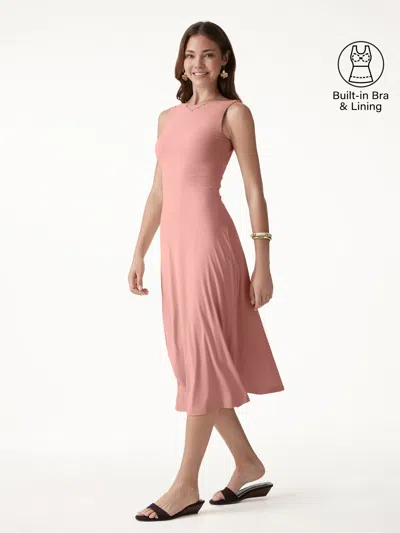 Oglmove Skinkiss Boatneck Open-back Flowy Midi Bra Dress In Pink
