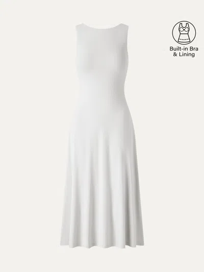 Oglmove Skinkiss Boatneck Open-back Flowy Midi Bra Dress In White