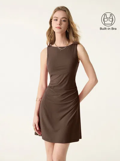 Oglmove Skinkiss Boatneck Ruched A-line Mini Bra Dress