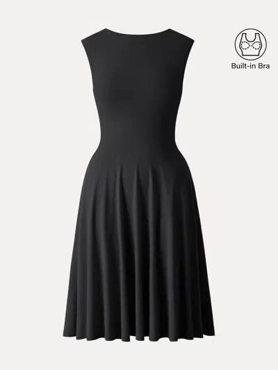 Oglmove Skinkiss Boatneck Wide Shoulder Bra Dress With Pockets In Black