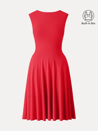 Oglmove Skinkiss Boatneck Wide Shoulder Bra Dress With Pockets In Red