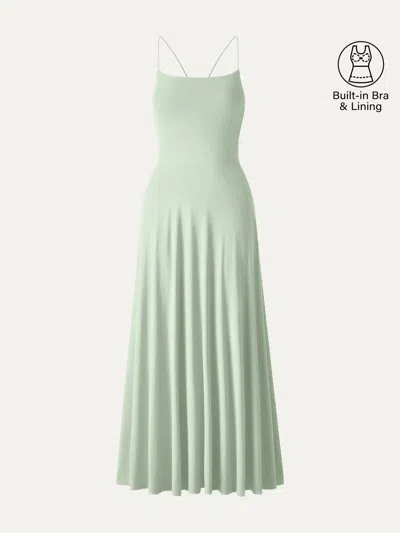 Oglmove Skinkiss Classy Spaghetti Open Back Midi Bra Dress With Pockets In Green