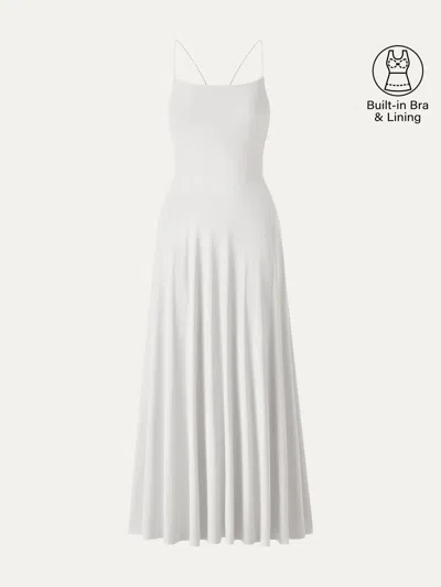 Oglmove Skinkiss Classy Spaghetti Open Back Midi Bra Dress With Pockets In White