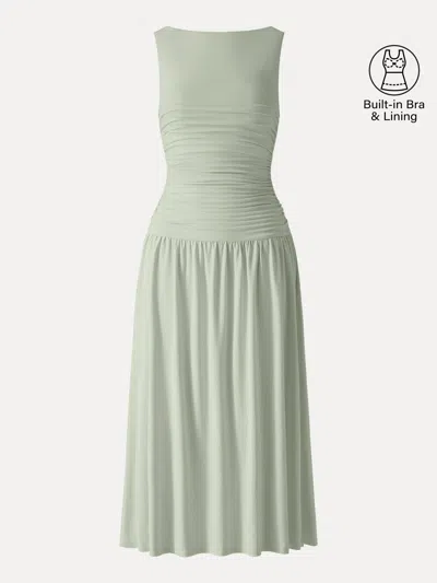 Oglmove Skinkiss Cooling Boatneck Ruched Midi Bra Dress In Green