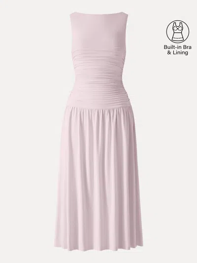 Oglmove Skinkiss Cooling Boatneck Ruched Midi Bra Dress In Pink