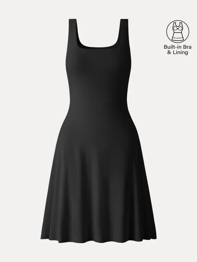 Oglmove Skinkiss Cooling Square Neck Mini Bra Dress In Black