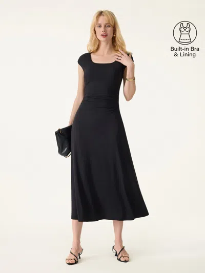 Oglmove Skinkiss Cooling Square Neck Ruched Midi Bra Dress In Black