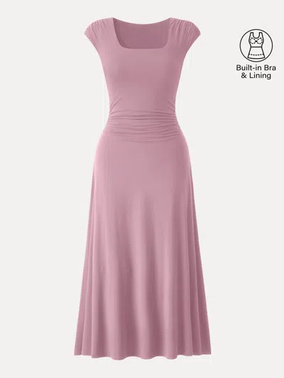 Oglmove Skinkiss Cooling Square Neck Ruched Midi Bra Dress In Pink