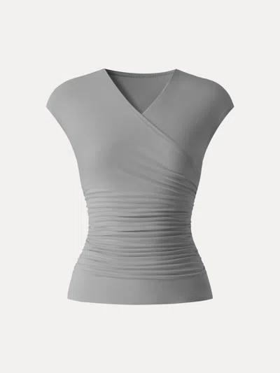 Oglmove Skinkiss Cooling Surplice Ruched Cap Sleeve Summer Top