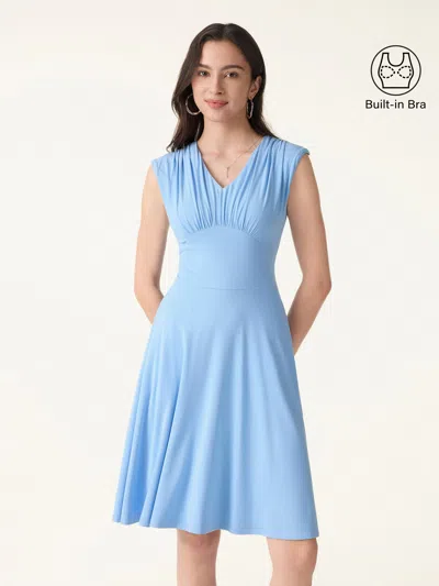 Oglmove Skinkiss Cooling V-neck Gathered Bra Dress With Pockets In Blue
