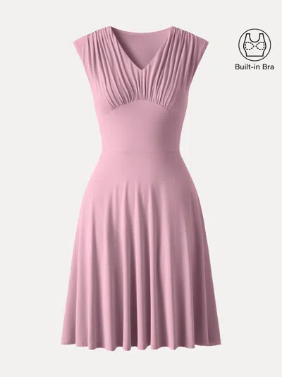 Oglmove Skinkiss Cooling V-neck Gathered Bra Dress With Pockets In Pink