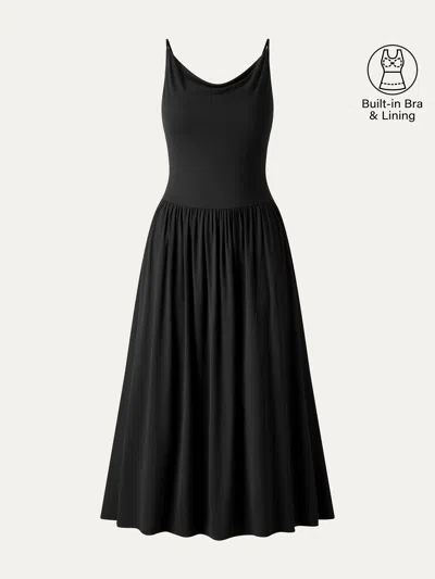 Oglmove Skinkiss Cowl Neck Open-back Midi Bra Dress In Black