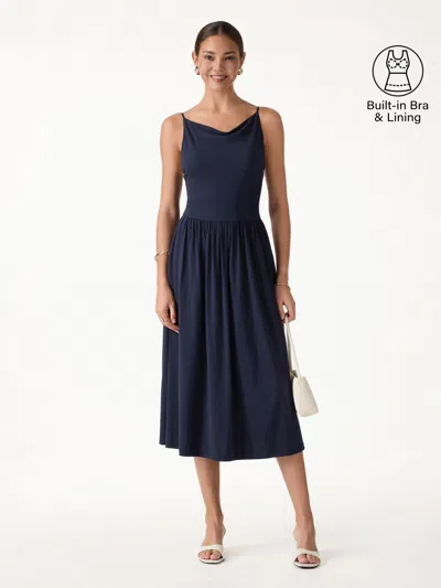 Oglmove Skinkiss Cowl Neck Open-back Midi Bra Dress In Blue
