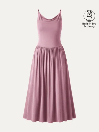 Oglmove Skinkiss Cowl Neck Open-back Midi Bra Dress In Pink