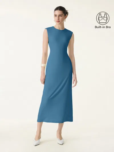 Oglmove Skinkiss Flowy Wide Shoulder Midi Bra Dress In Blue