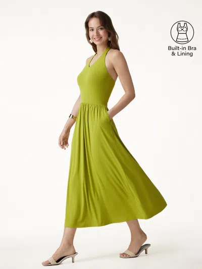 Oglmove Skinkiss Halter Ruched Midi Bra Dress With Pockets