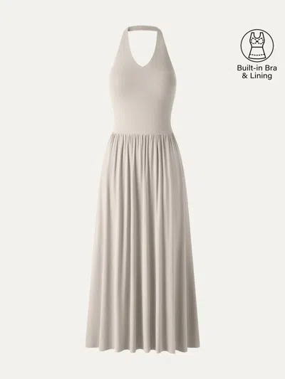 Oglmove Skinkiss Halter Ruched Midi Bra Dress With Pockets In Gray