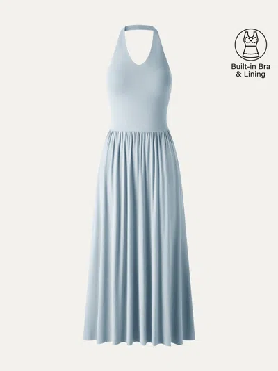Oglmove Skinkiss Halter Ruched Midi Bra Dress With Pockets In Gray