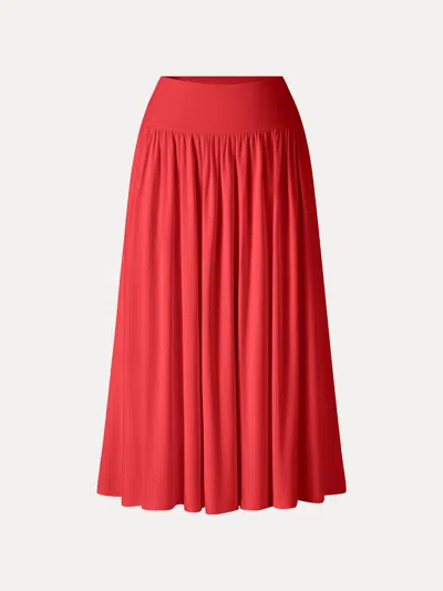 Oglmove Skinkiss Mid Rise Gathered Midi Skirt With Pockets In Red