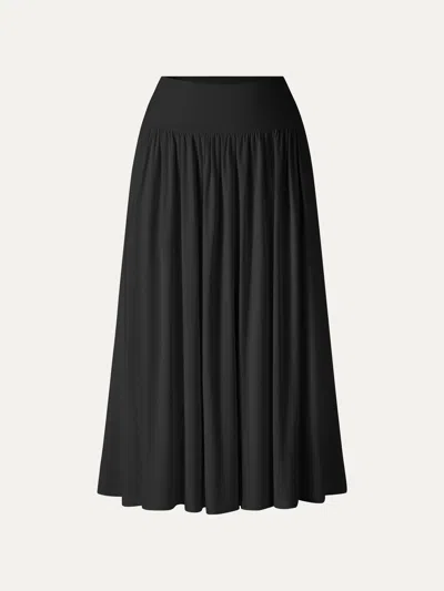Oglmove Skinkiss Mid Rise Gathered Midi Skirt With Pockets In Black