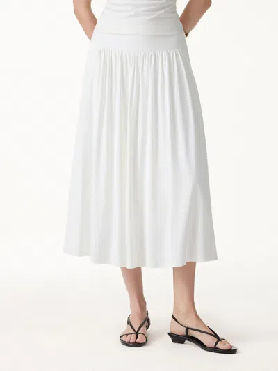 Oglmove Skinkiss Mid Rise Gathered Midi Skirt With Pockets In White